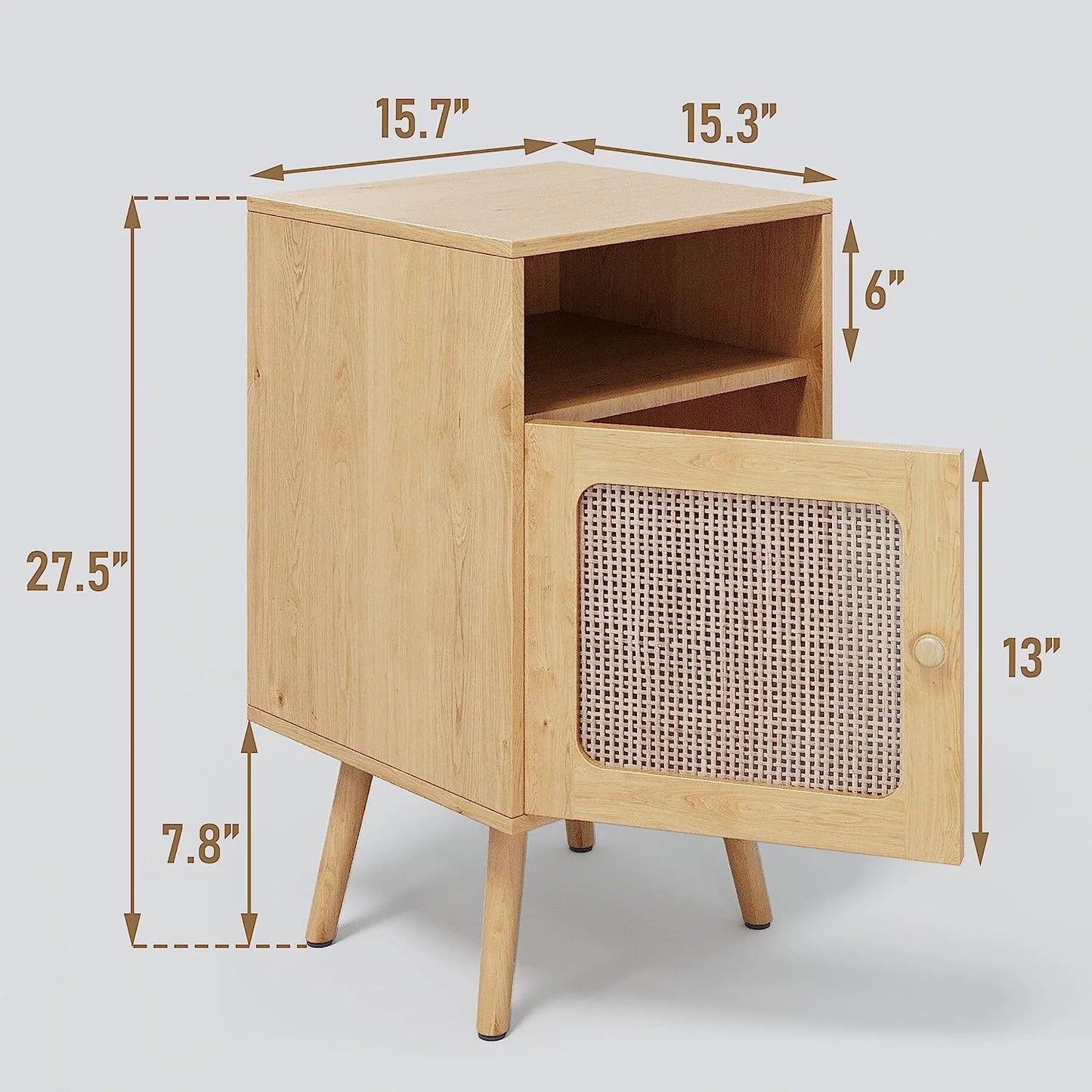 Tolead Wooden Rattan Nightstand Set with Single Drawer, Sturdy, Desk, Oak, Natural