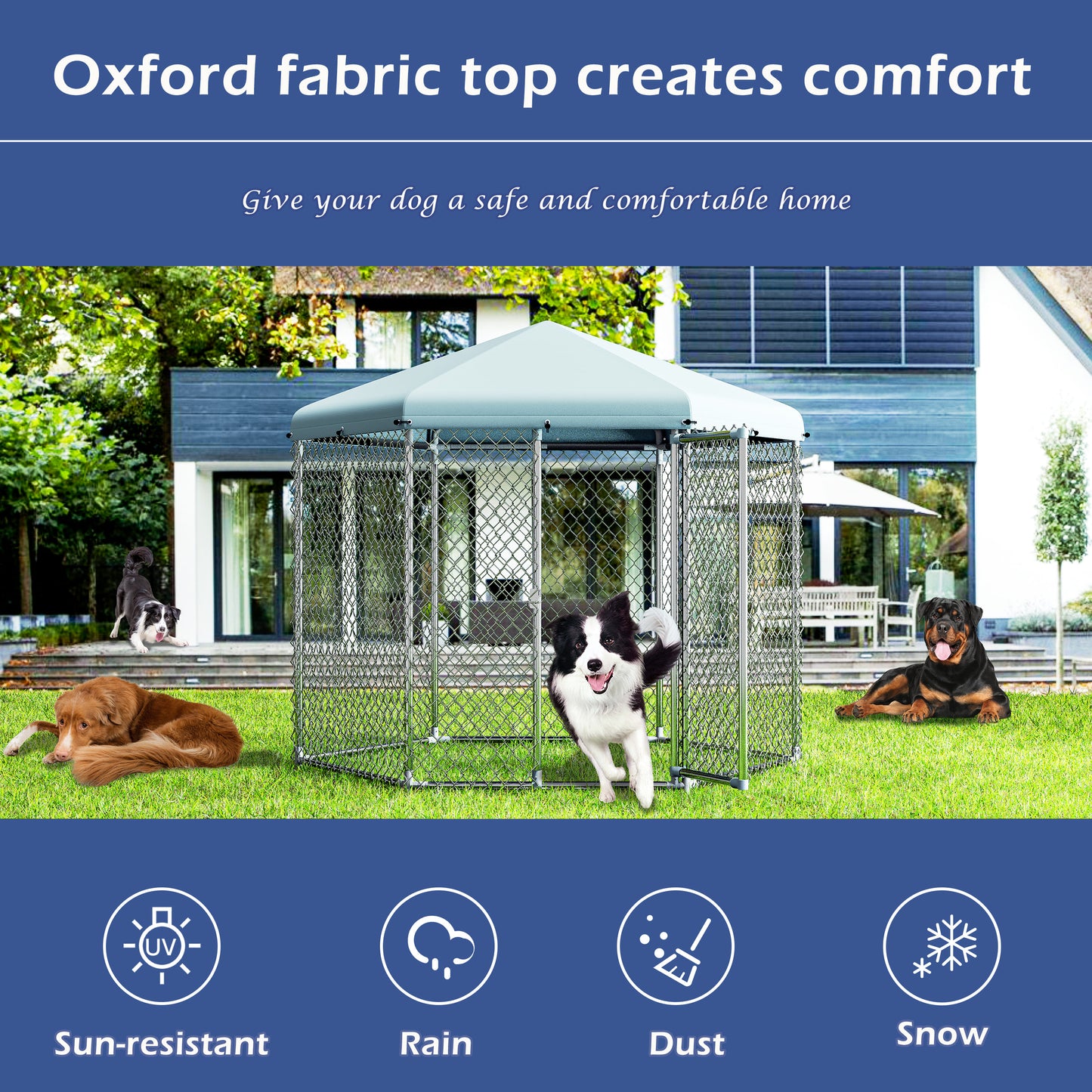 Tolead Hexagonal Dog Cage with Galvanized Steel Frame and Water-Resistant Oxford Tarp, 48"