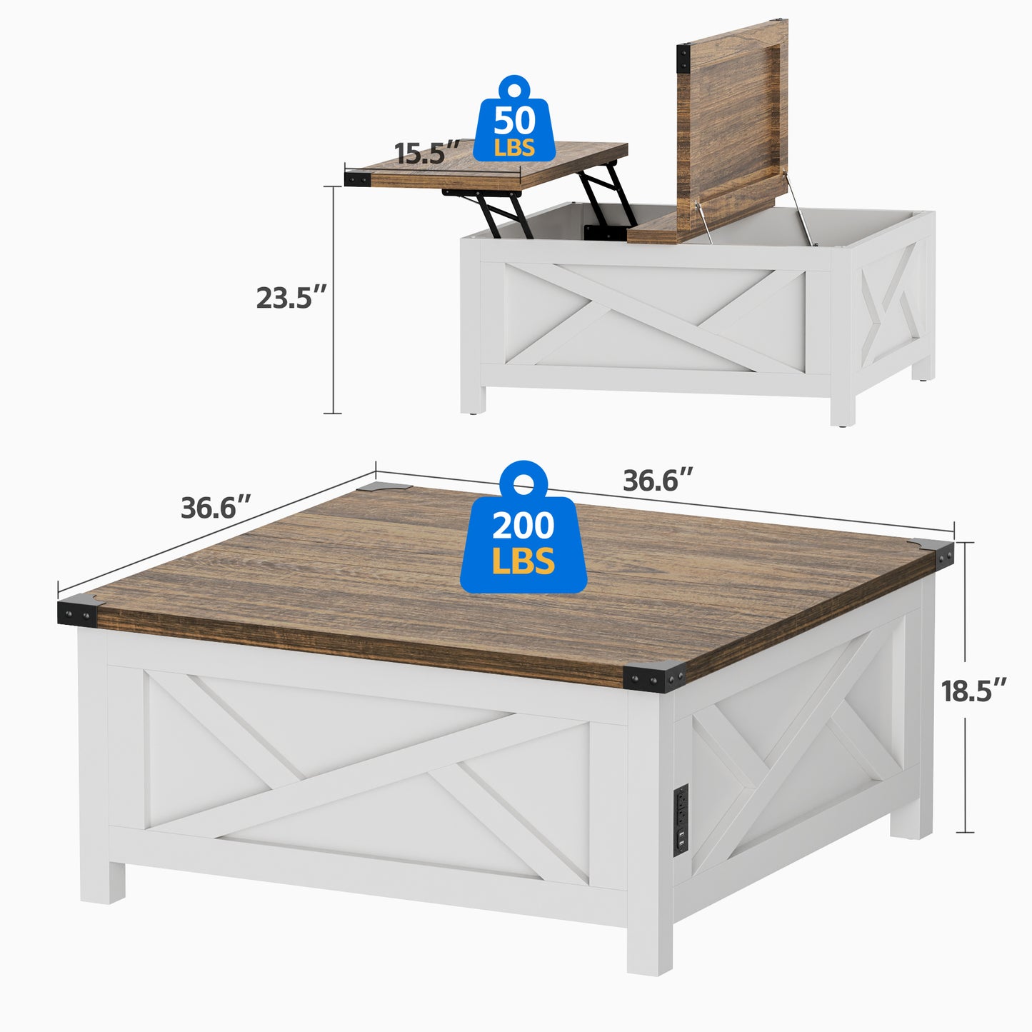 Tolead Lift Top Coffee Table, Farmhouse Wood Coffee Table with Hidden Storage and Charging Station for Living Room
