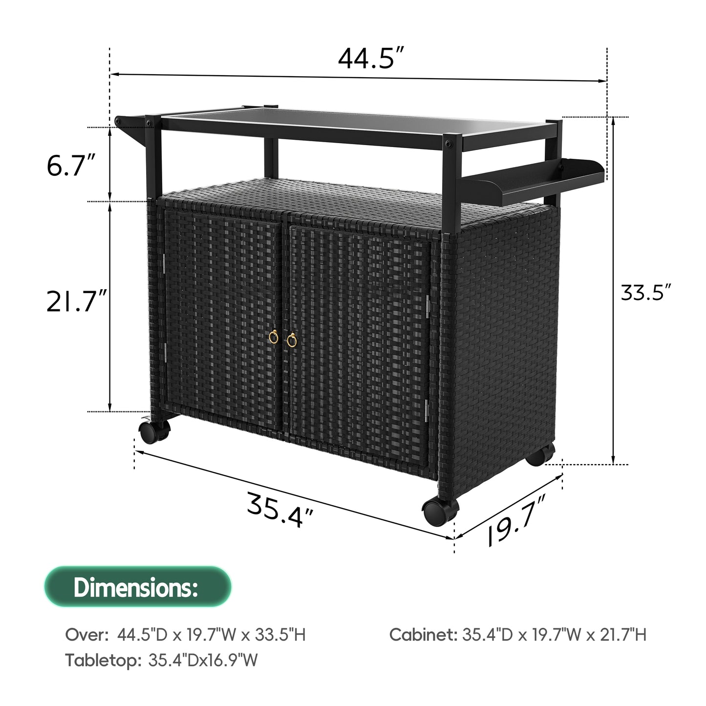 Tolead Outdoor Rolling Wicker Bar Cart, Patio Rattan Wicker Table with Wine Storage and Spice Rack for Pool, Party, Backyard