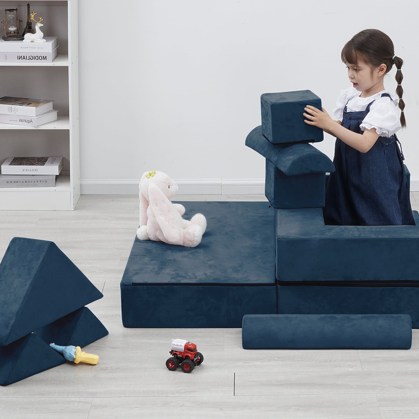 Tolead 10 Pcs Kids & Toddler Foam Play Couch with Ottomans, Blue