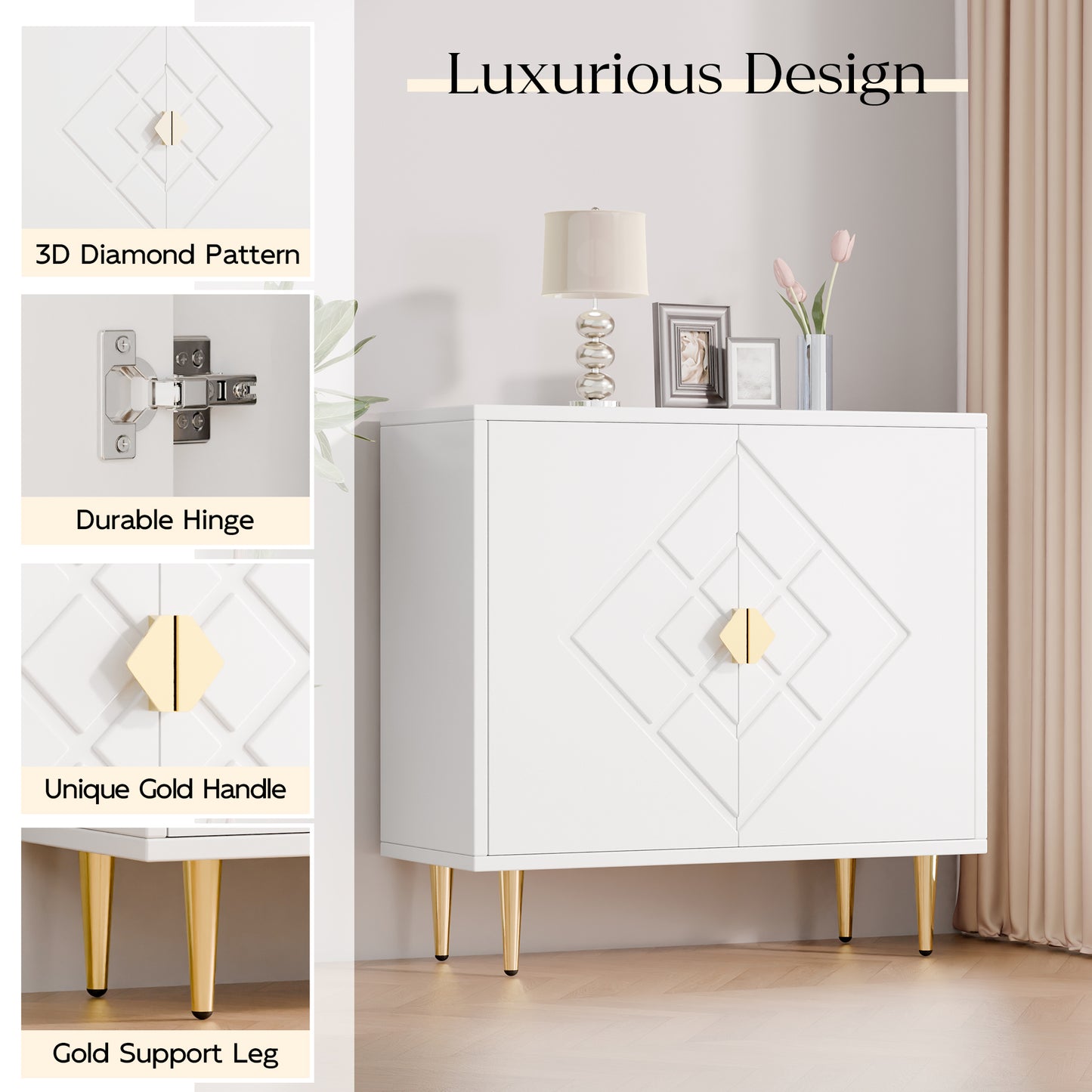 Tolead Modern Accent Diamond Cabinet, Accent Sideboard Storage Cabinet for Bedroom, Living Room, Kitchen, Hallway