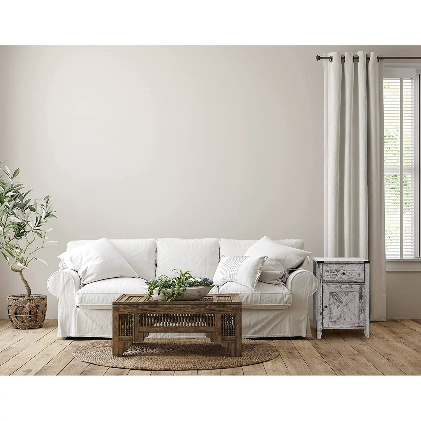 Tolead Barnwood Rustic Nightstand, Side Table, Weathered Oak Style End Table, Sturdy, Home, Living Room, Bedroom, White