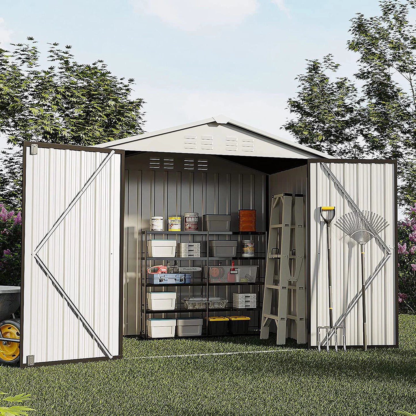 Tolead 6' x 4' Metal Outdoor Galvanized Steel Tools Storage Building Shed, 30 sq ft, Dark Gray