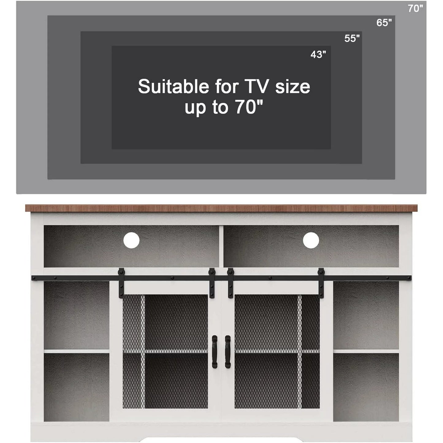 Tolead Farmhouse Style TV Stand for 65"+ TVs, Top, Sturdy, Dvds, Tall Entertainment Center, White