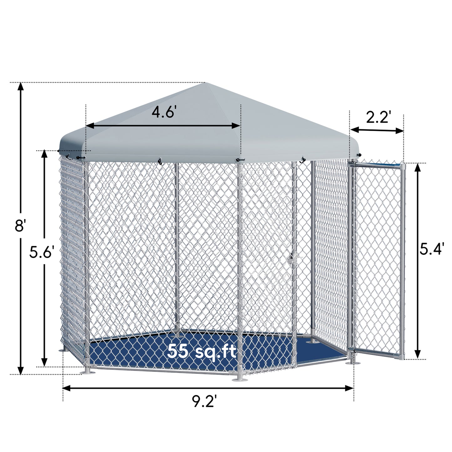 Tolead Hexagonal Dog Cage with Galvanized Steel Frame and Water-Resistant Oxford Tarp, 48"