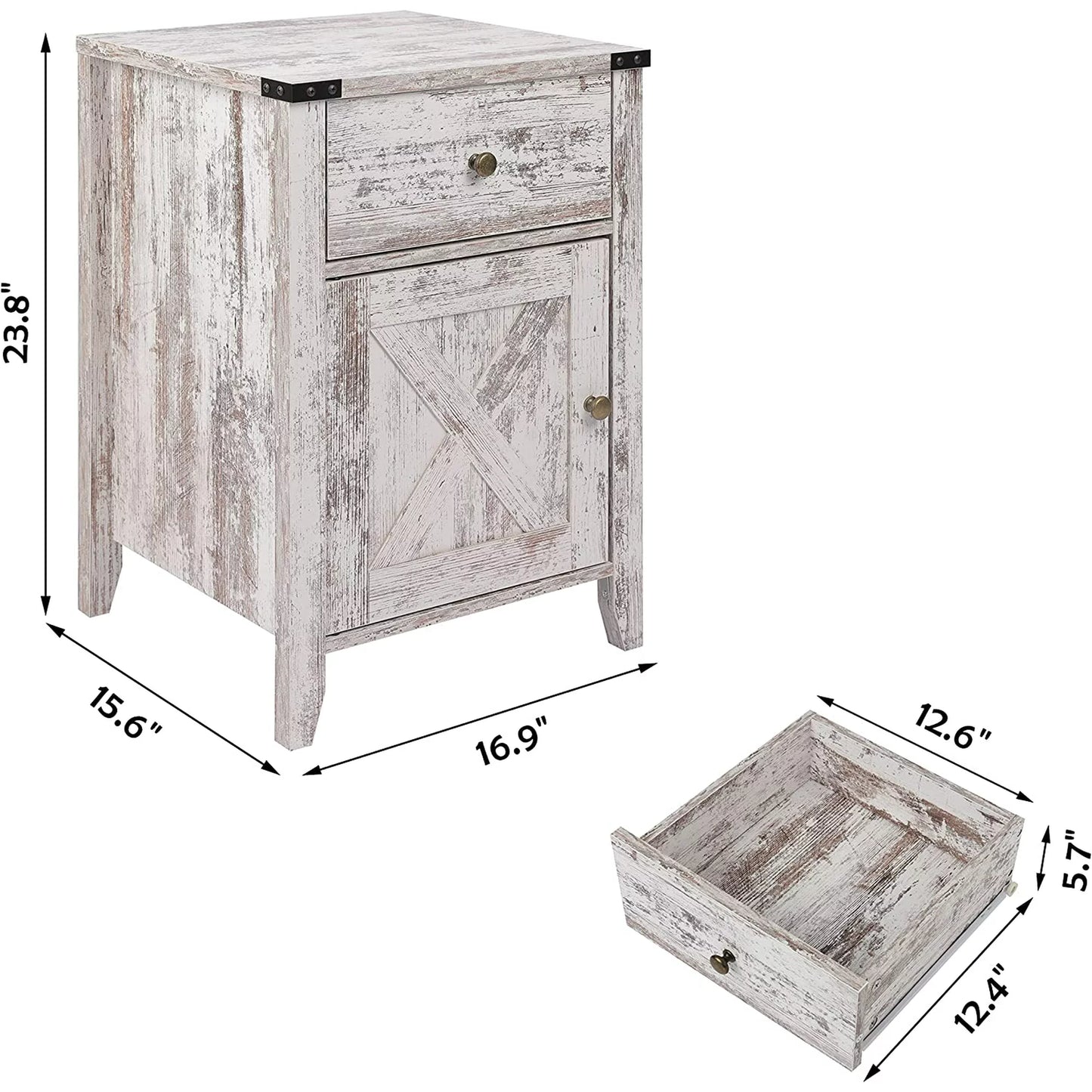 Tolead Barnwood Rustic Nightstand, Side Table, Weathered Oak Style End Table, Sturdy, Home, Living Room, Bedroom, White