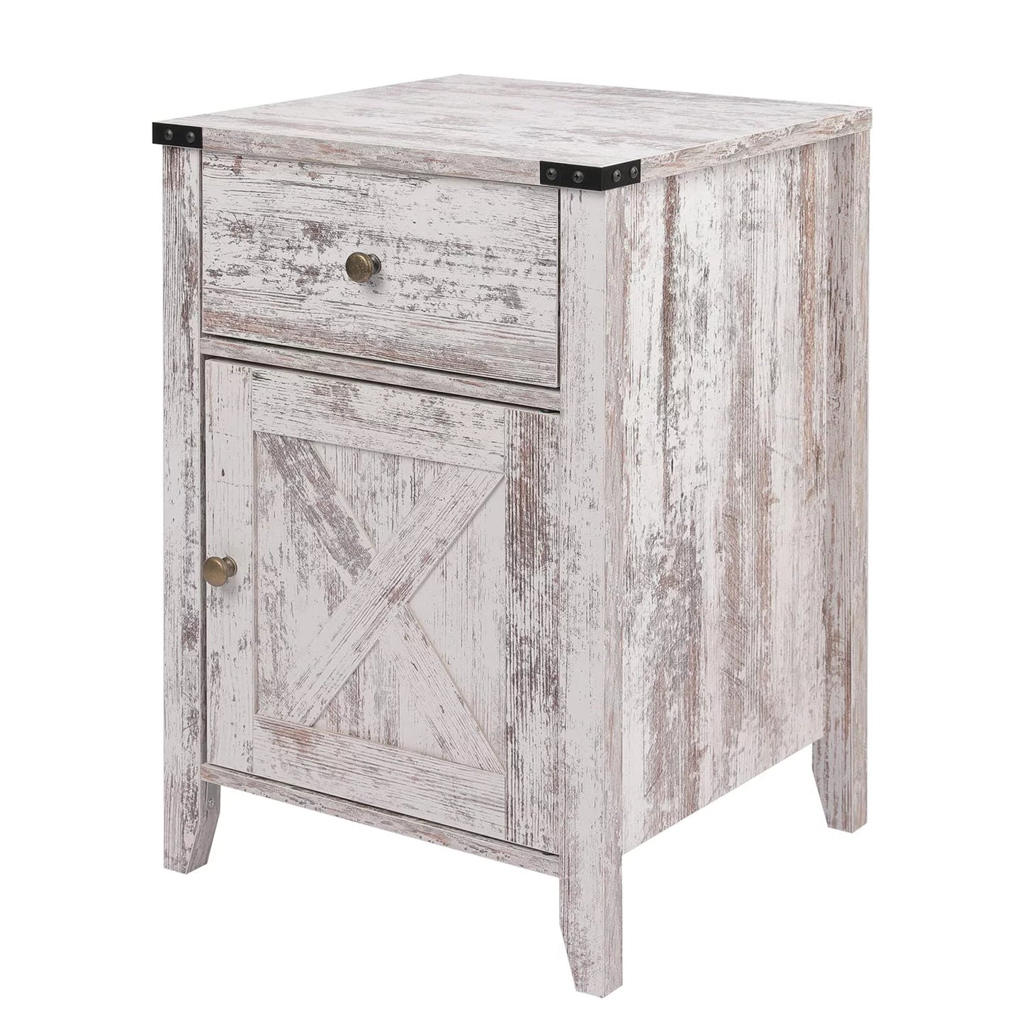 Tolead Barnwood Rustic Nightstand, Side Table, Weathered Oak Style End Table, Sturdy, Home, Living Room, Bedroom, White