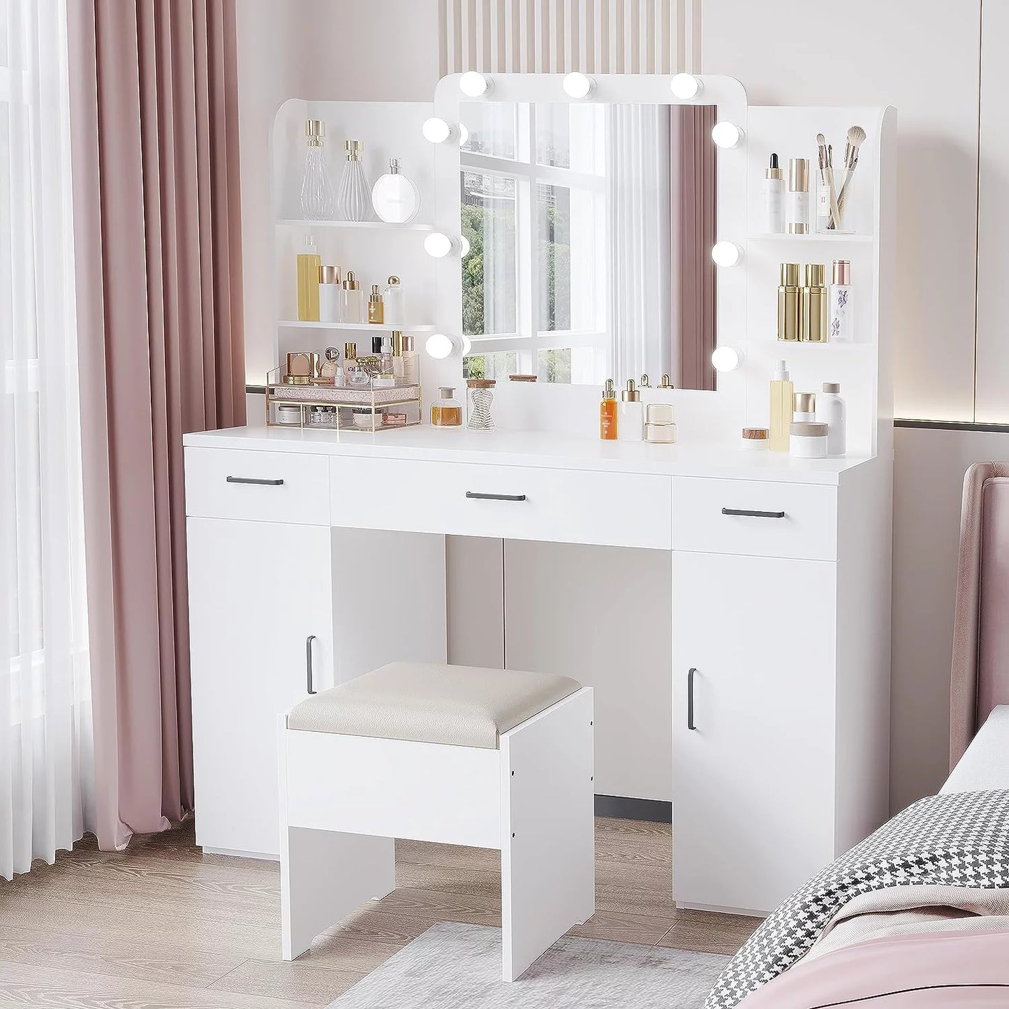 Tolead Modern Makeup Vanity Set with Chair, White