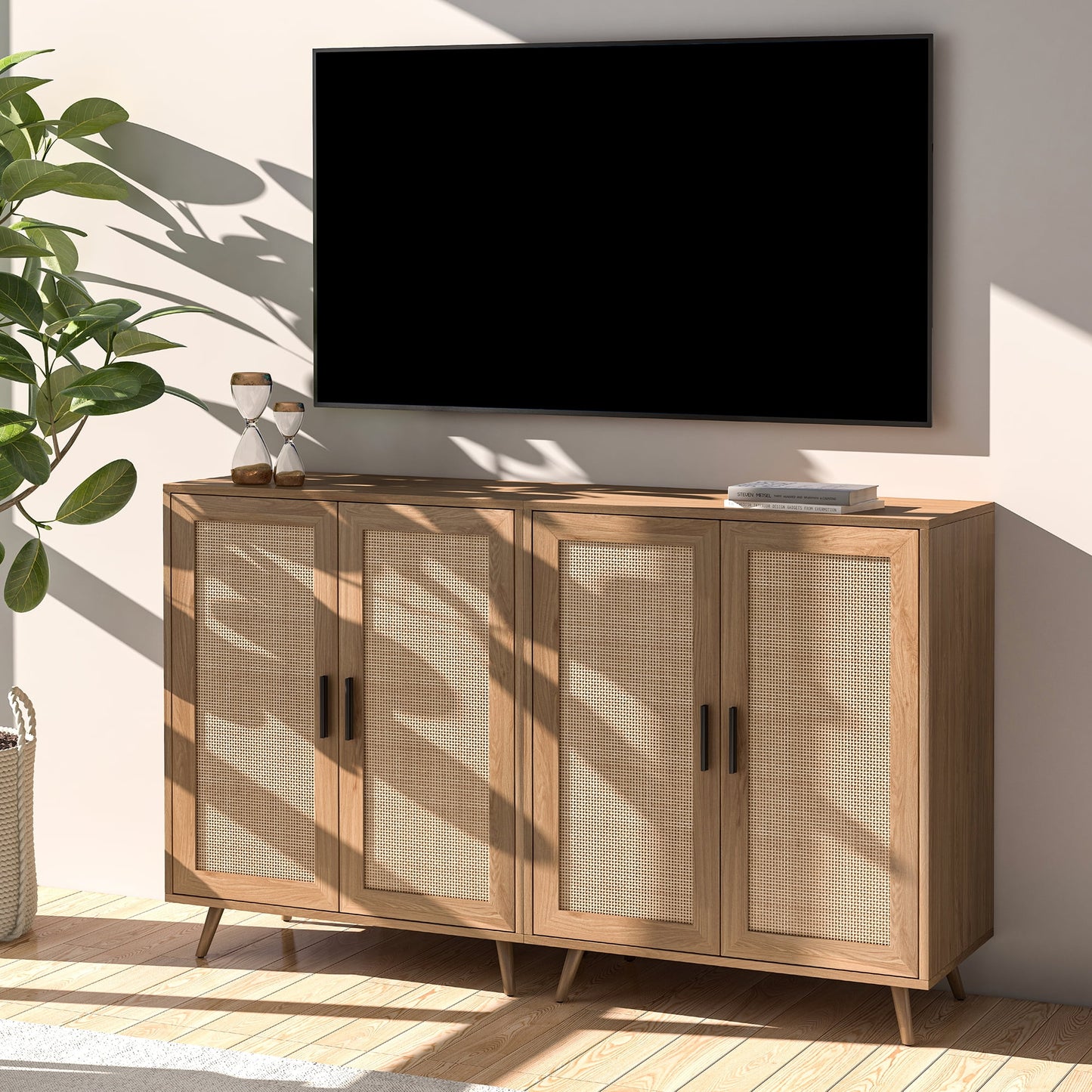 Tolead Wood Sideboard Buffet Cabinet, Rustic Modern, Rattan Doors, 2 Pack, 33 x 15.5 x 27 in