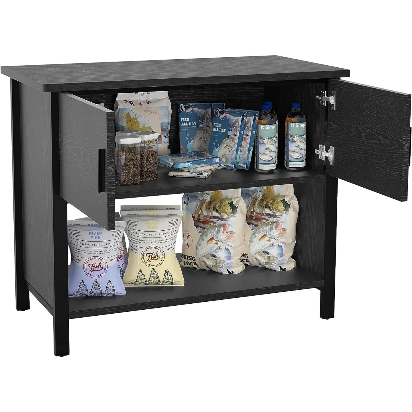 Tolead Metal Fish Aquarium Tank Stand with Cabinet, Accessories Storage, 18.9" D x 36.6" W Tabletop, Black
