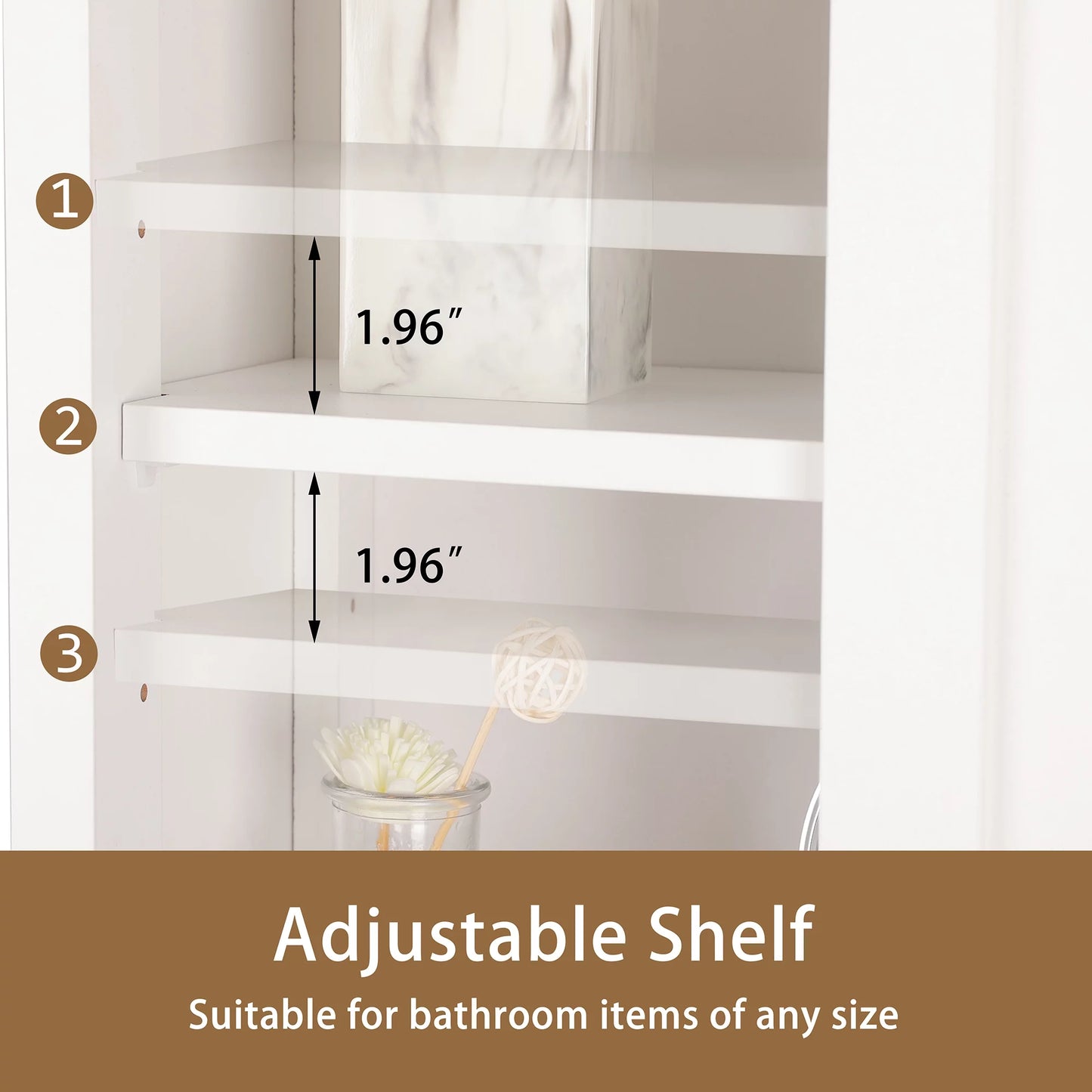 Tolead Wooden Bathroom Storage Over The Toilet with Adjustable Shelves and Sliding Doors, Towels, Wood, White