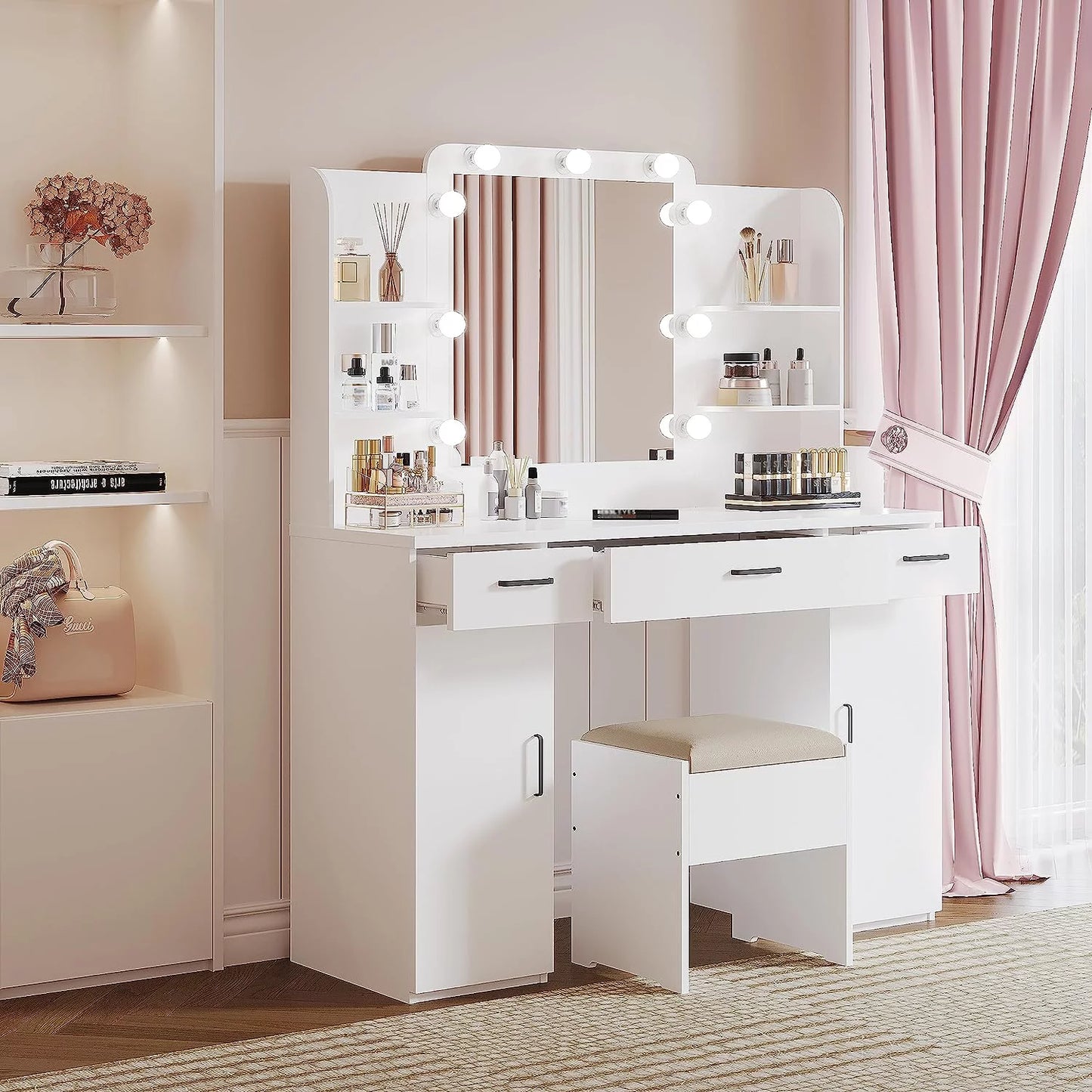 Tolead Modern Makeup Vanity Set with Chair, White