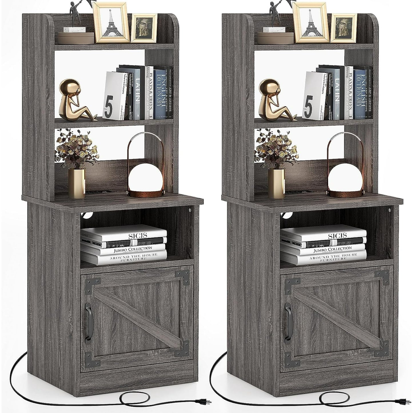 Tolead 2pcs 47" Nightstand with Bookshelf with Charging Station