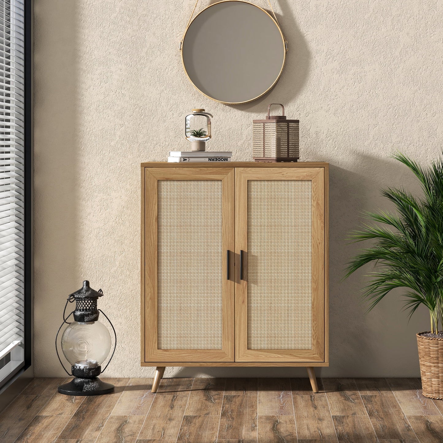 Tolead Wood Sideboard Buffet Cabinet, Rustic Modern, Rattan Doors, 2 Pack, 33 x 15.5 x 27 in