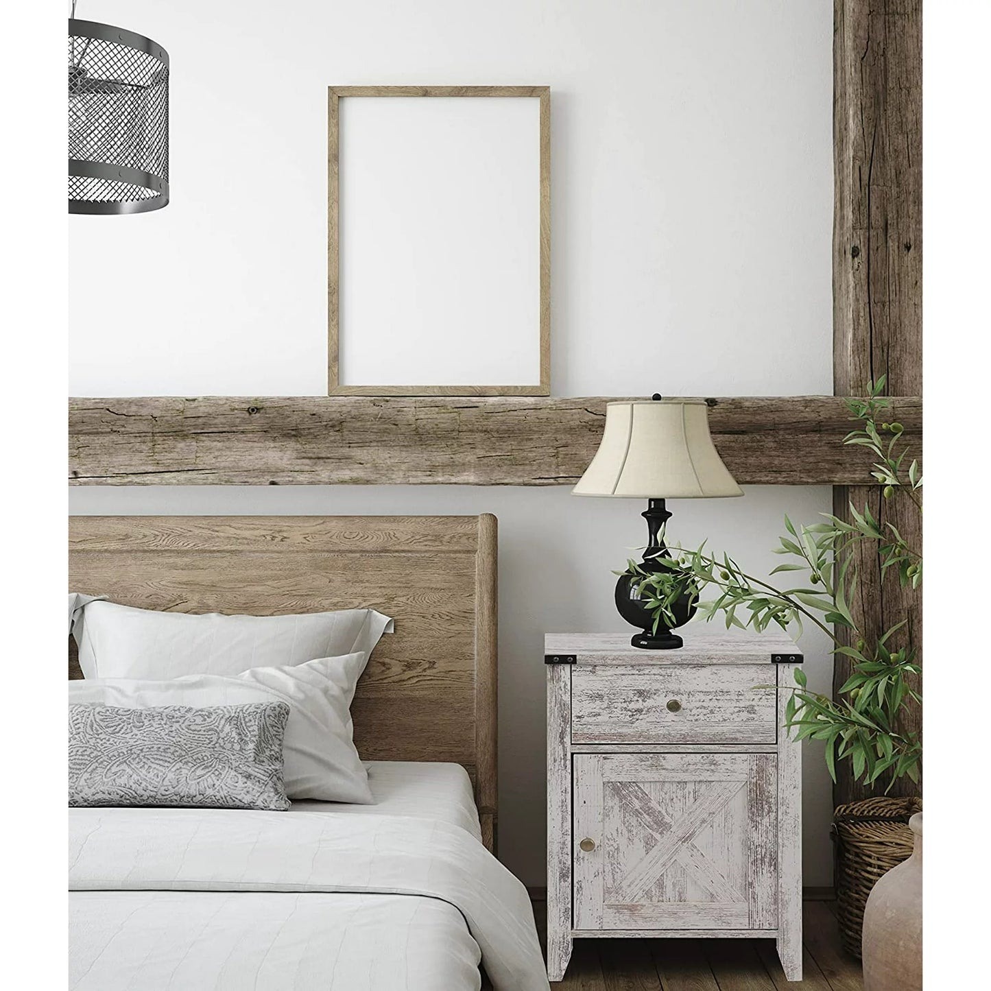 Tolead Barnwood Rustic Nightstand, Side Table, Weathered Oak Style End Table, Sturdy, Home, Living Room, Bedroom, White