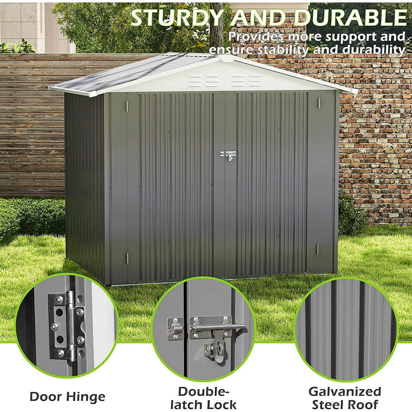 Tolead 6' x 4' Metal Outdoor Galvanized Steel Tools Storage Building Shed, 30 sq ft, Dark Gray