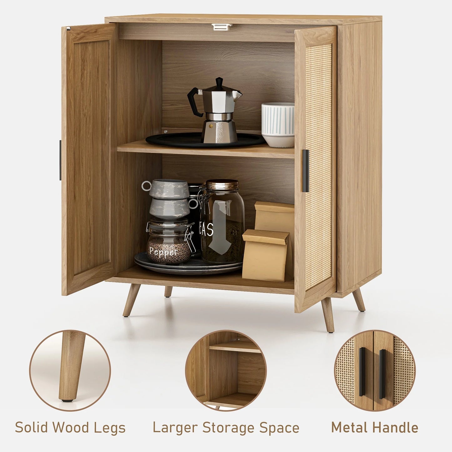 Tolead Wood Sideboard Buffet Cabinet, Rustic Modern, Rattan Doors, 2 Pack, 33 x 15.5 x 27 in