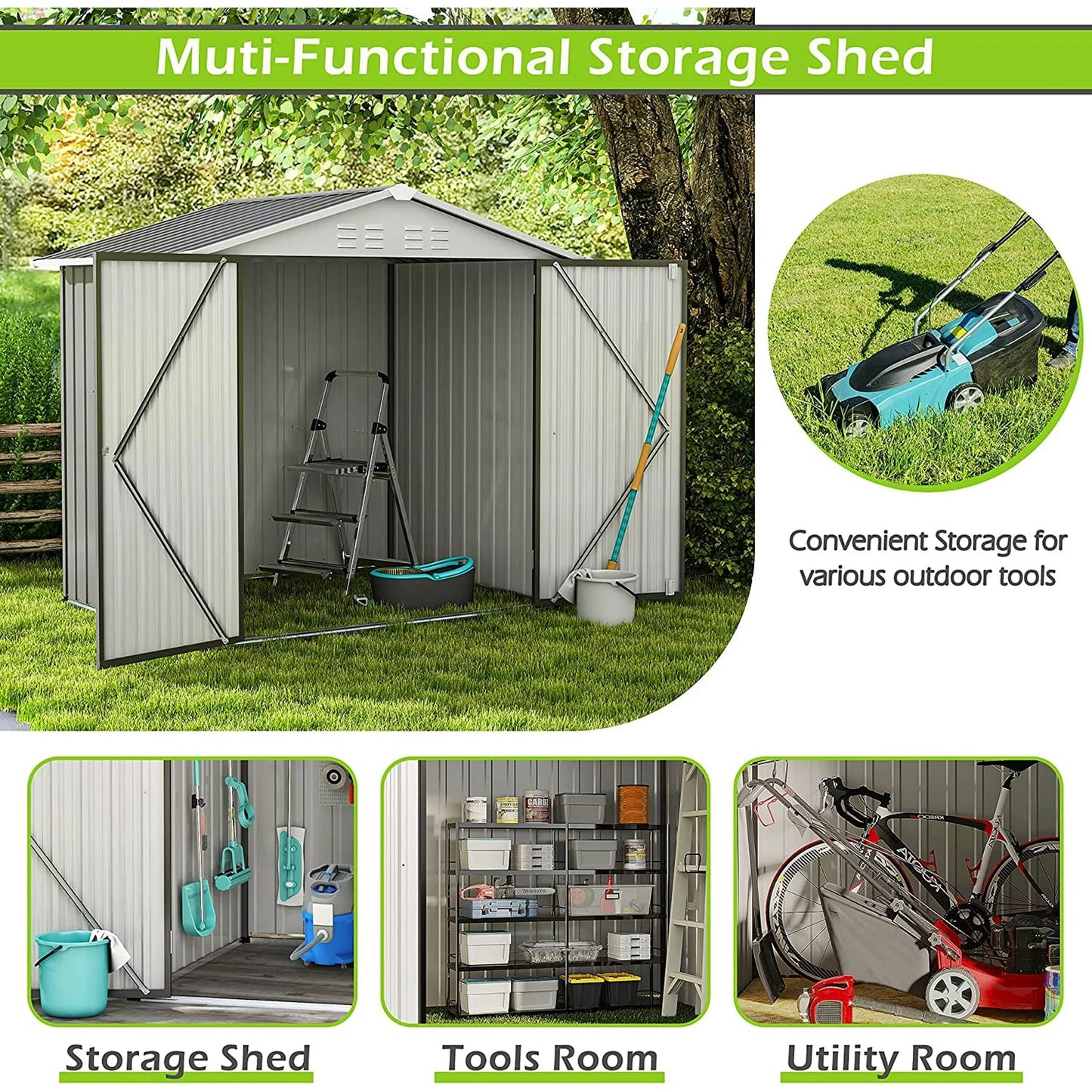 Tolead 6' x 4' Metal Outdoor Galvanized Steel Tools Storage Building Shed, 30 sq ft, Dark Gray