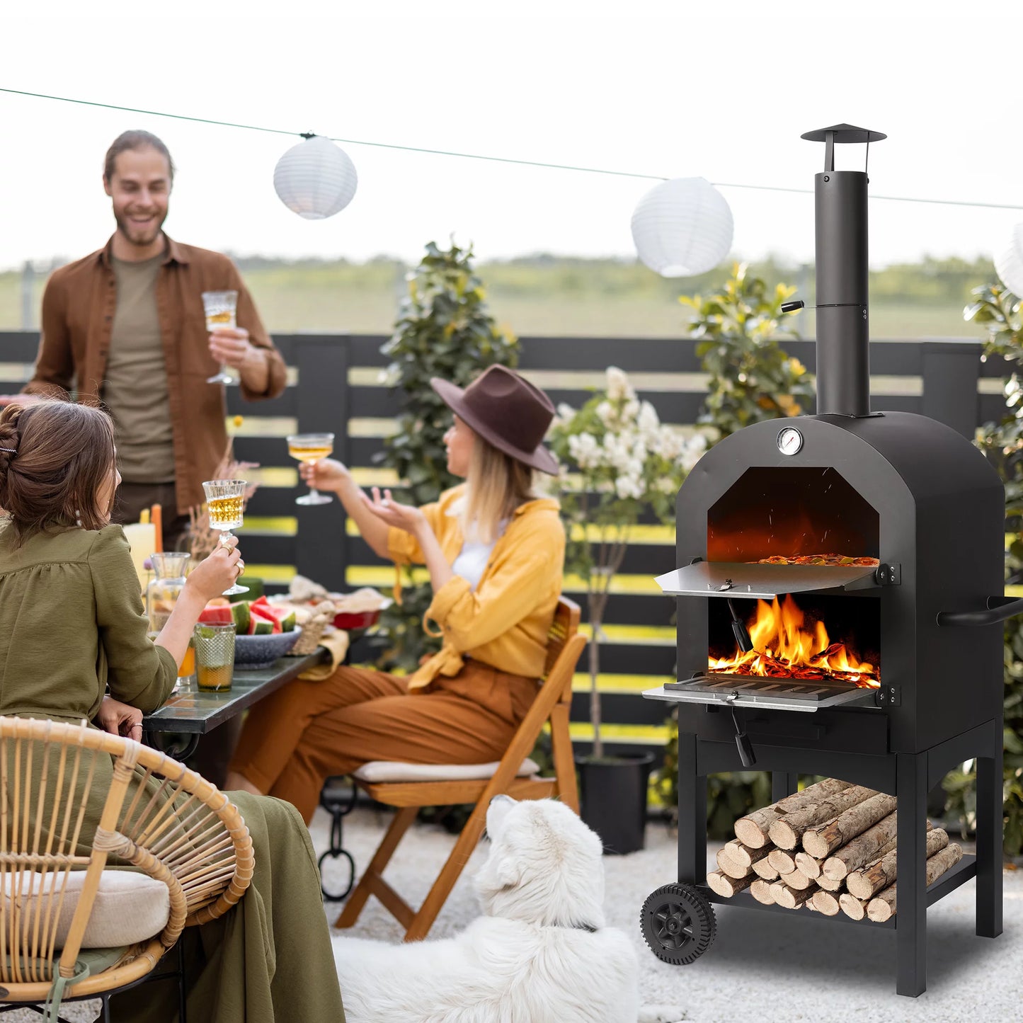 Tolead Outdoor Wood Burning Pizza Oven with Waterproof Cover, Black