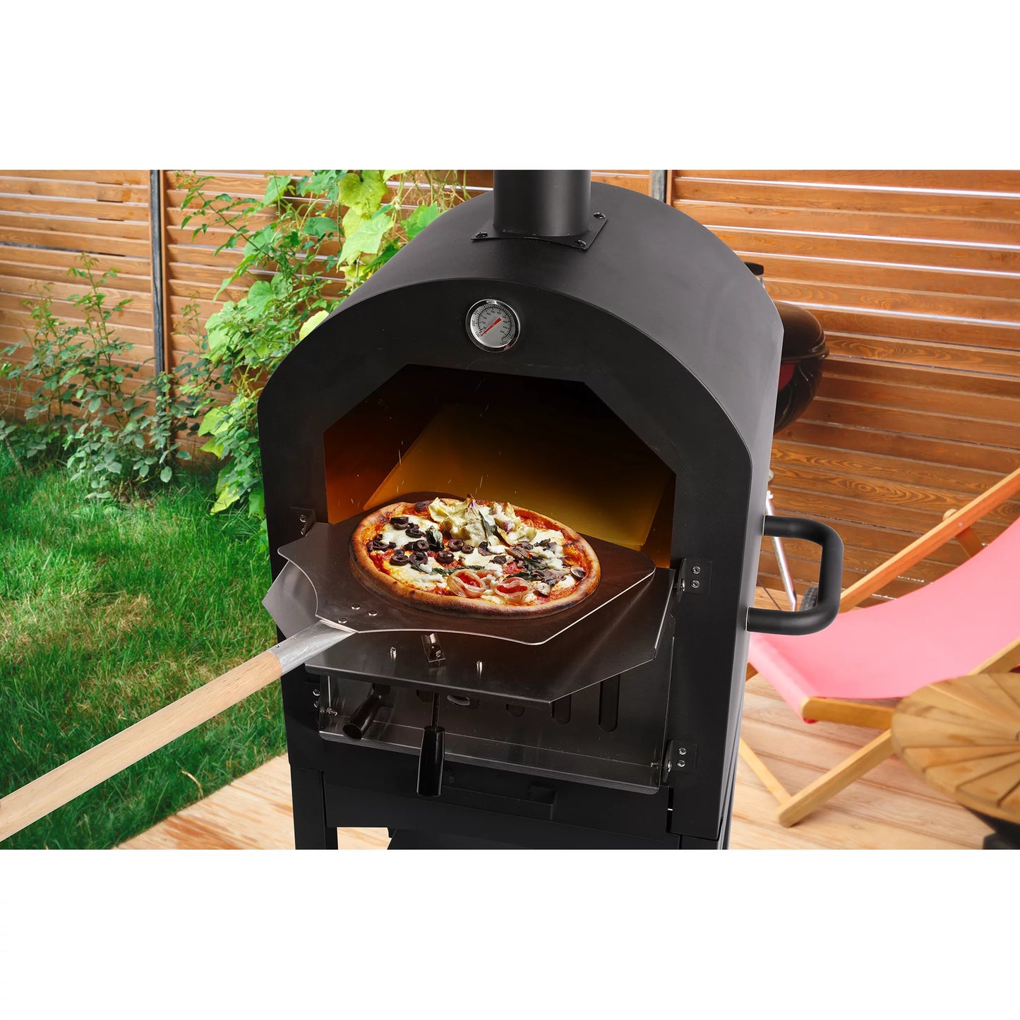 Tolead Outdoor Wood Burning Pizza Oven with Waterproof Cover, Black
