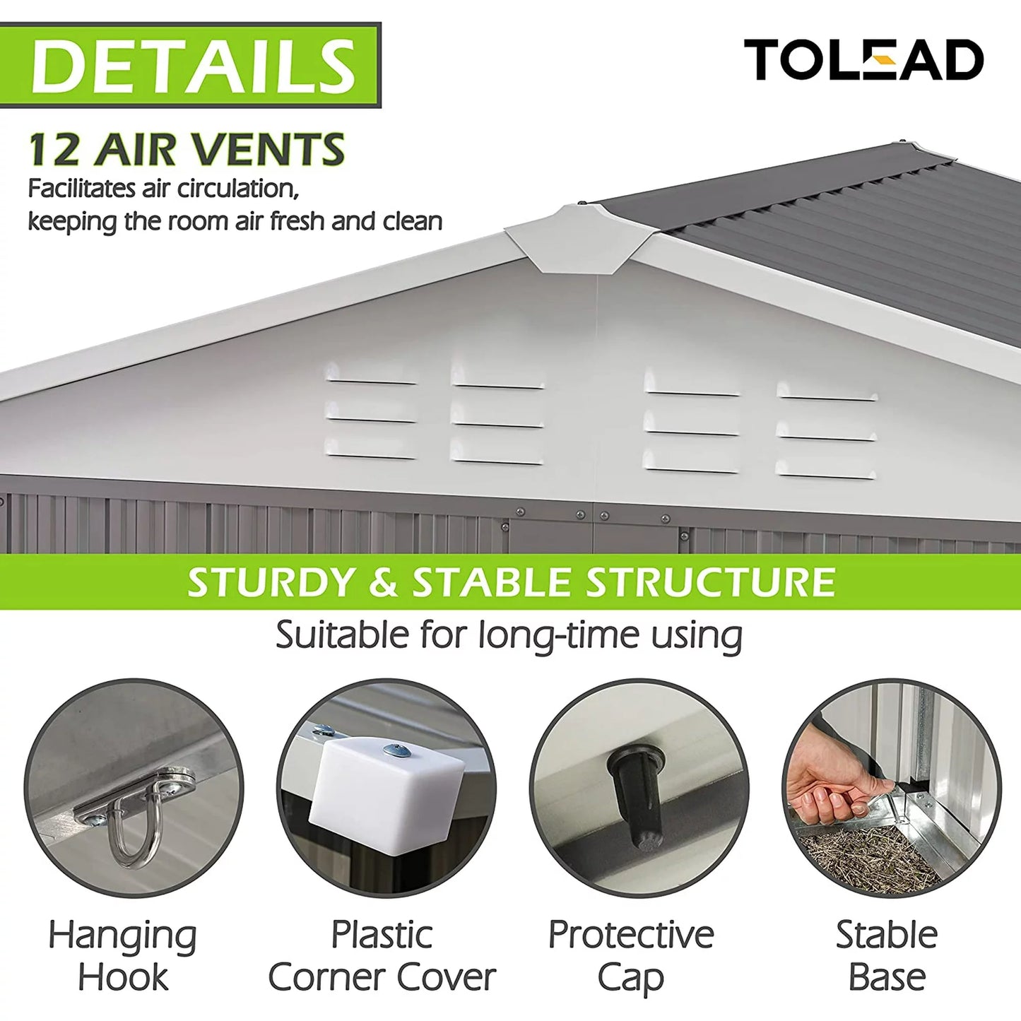 Tolead 6' x 4' Metal Outdoor Galvanized Steel Tools Storage Building Shed, 30 sq ft, Dark Gray