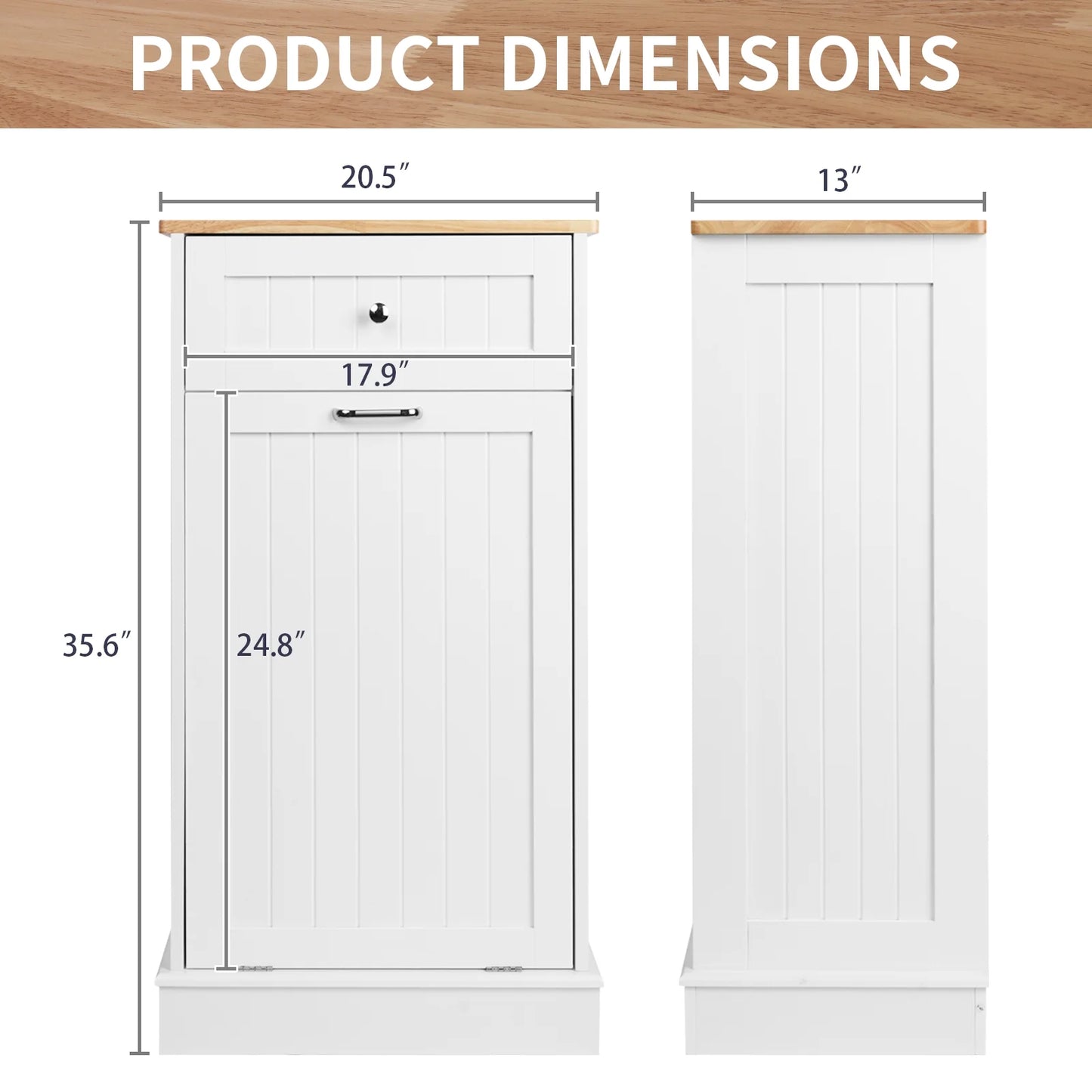 Tolead Single Tilt Out Trash Cabinet with Hideaway Drawer, Coffee, 10 Gallon, White