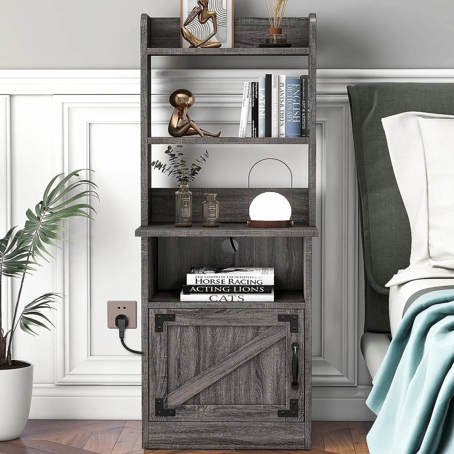Tolead 2pcs 47" Nightstand with Bookshelf with Charging Station