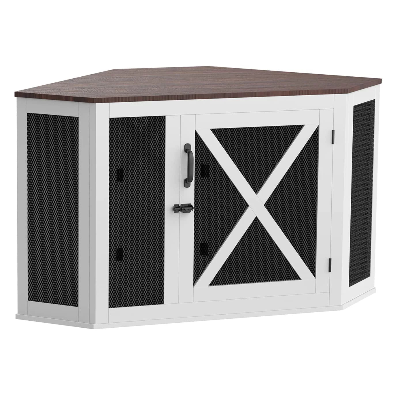 Tolead Wood Corner Dog Crate Furniture, Pet Crate, Indoor, Mesh, All-breed, Black and White