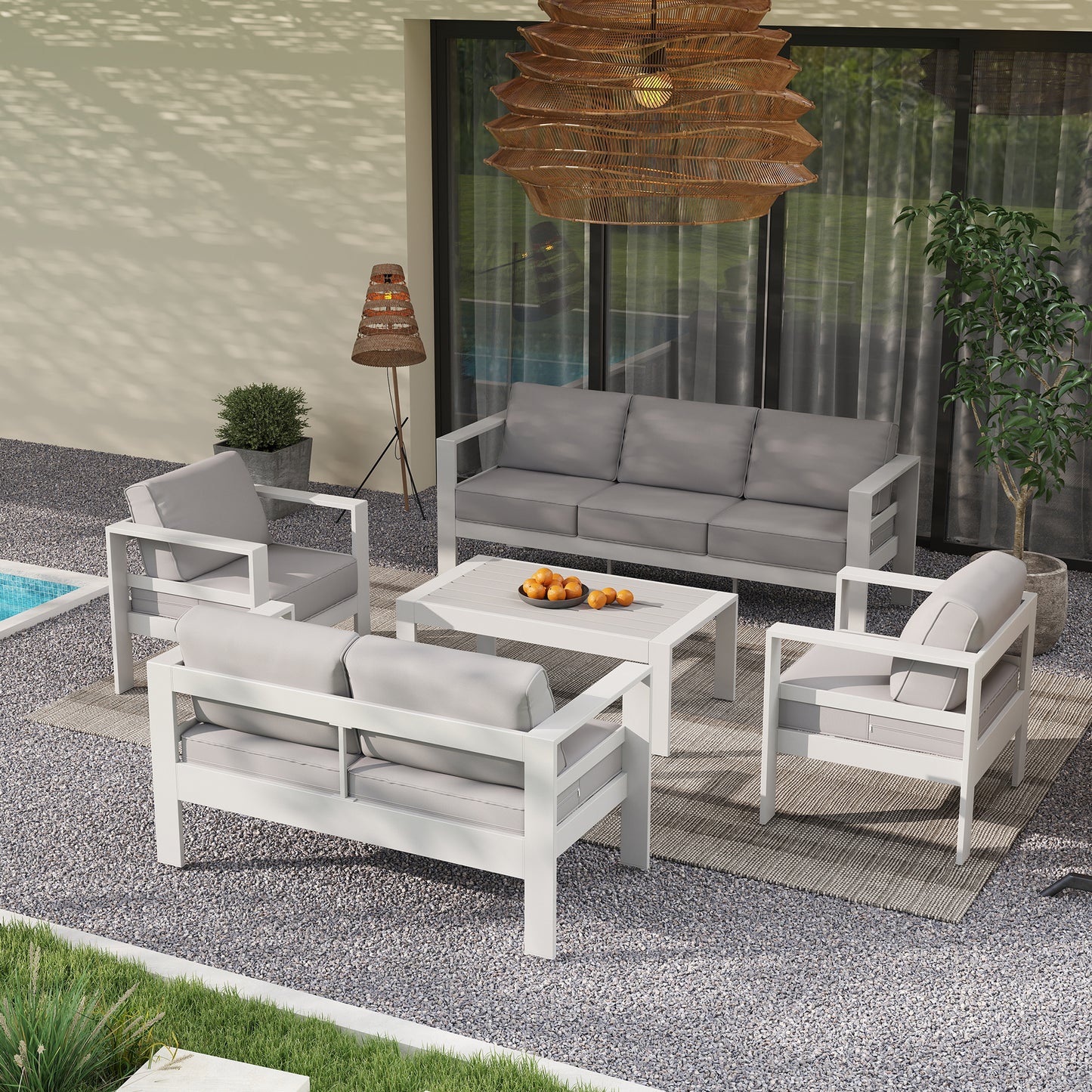 Tolead 5 Piece Outdoor Aluminum Patio Furniture Set with Cushions, Balcony, Garden