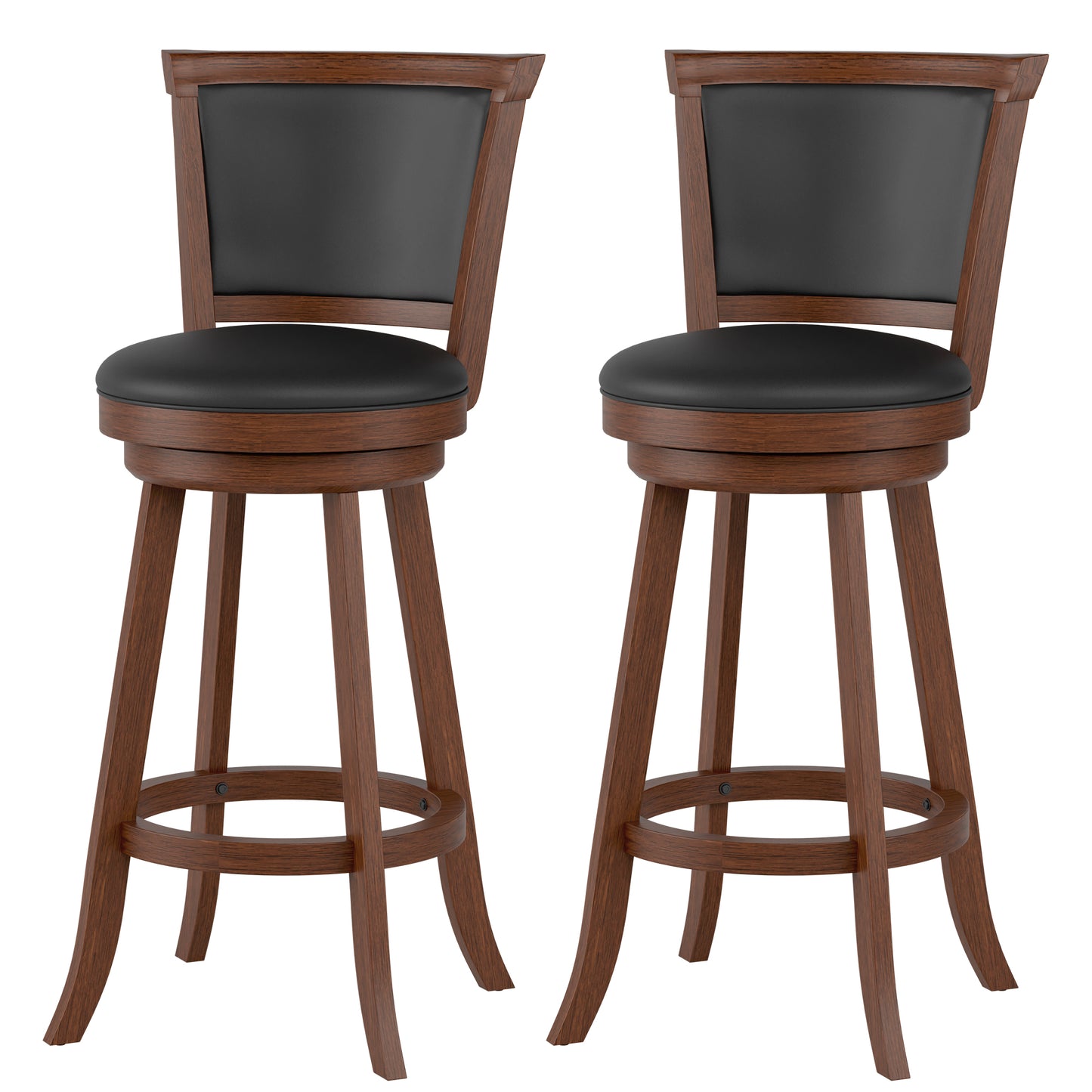 Tolead 29" Counter Height Swivel Wood Barstool in Chestnut Finish and Black Faux Leather