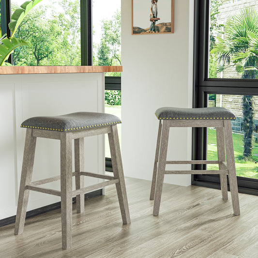 Tolead 24" Backless Bar Stools with Saddle Cushion Seat - Set of 2, Gray