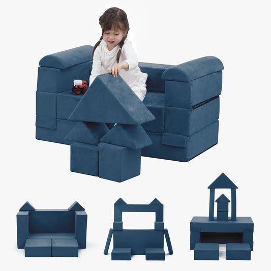 Tolead 10 Pcs Kids & Toddler Foam Play Couch with Ottomans, Blue