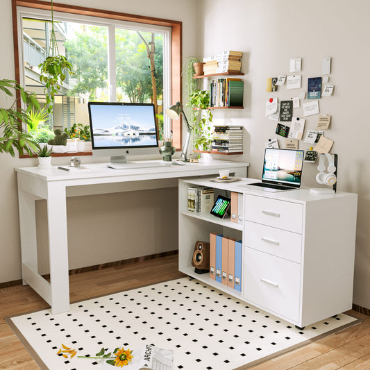 Tolead L-Shaped Desk with Drawers and 2 Shelf, 55 Inch