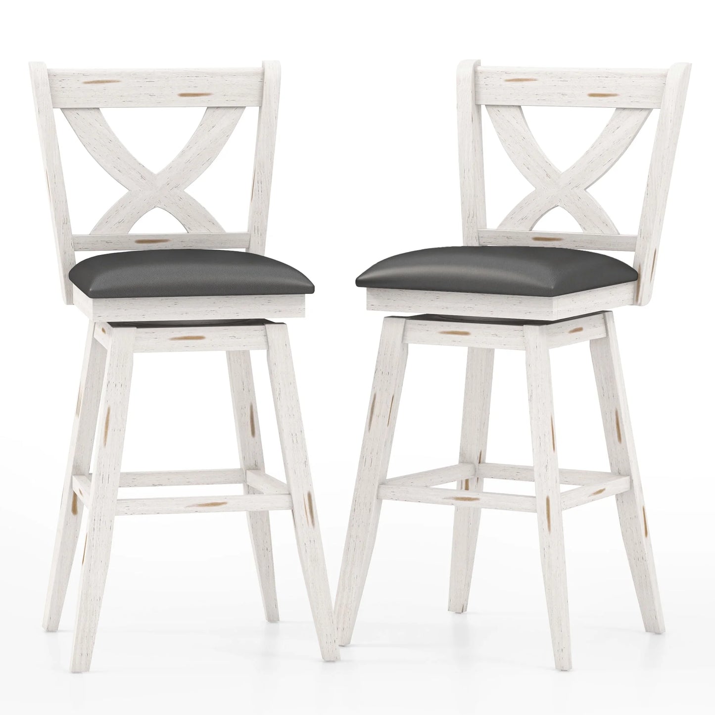 Tolead 2-Piece 29-Inch Swivel Bar Stools with 360-Degree Swivel and Upholstered Seat, White