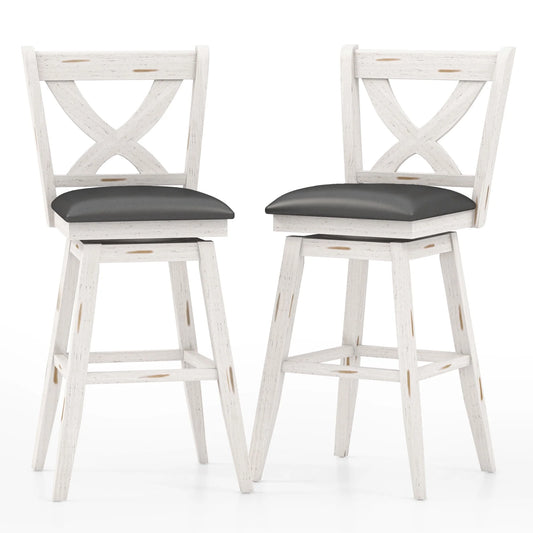 Tolead 2-Piece 29-Inch Swivel Bar Stools with 360-Degree Swivel and Upholstered Seat, White