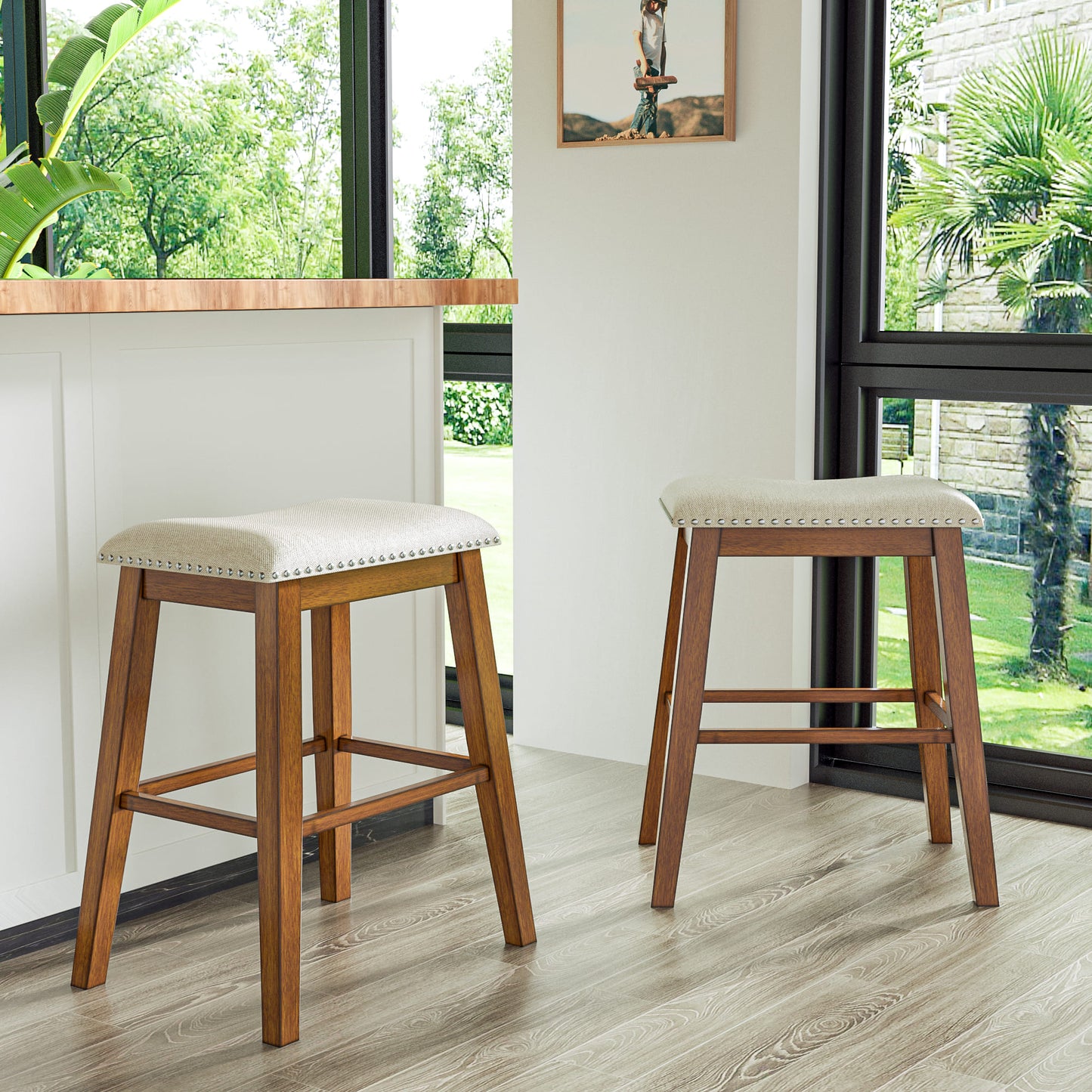 Tolead 24" Backless Bar Stools with Saddle Cushion Seat - Set of 2, Gray