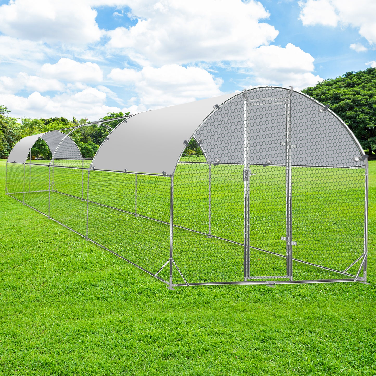 Tolead Large Metal Chicken Coop Upgrade with Tri-Supporting Wire Mesh, Galvanized Steel, Outdoor Chicken Coop with Water-Resident and Anti-UV Cover, Silver