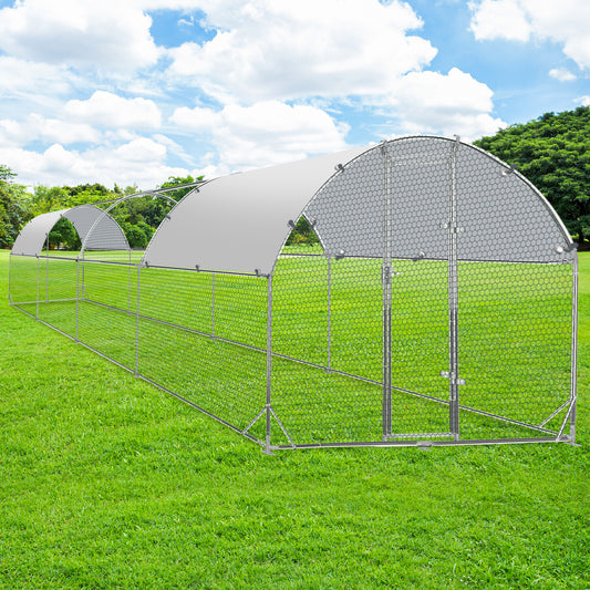 Tolead Large Metal Chicken Coop Upgrade with Tri-Supporting Wire Mesh, Galvanized Steel, Outdoor Chicken Coop with Water-Resident and Anti-UV Cover, Silver