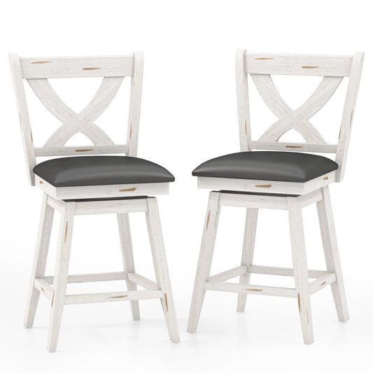 Tolead 2Pcs 24" X-Back Bar Stools with Swivel and 360 Degree Swivel, Adult - Set of 2, White