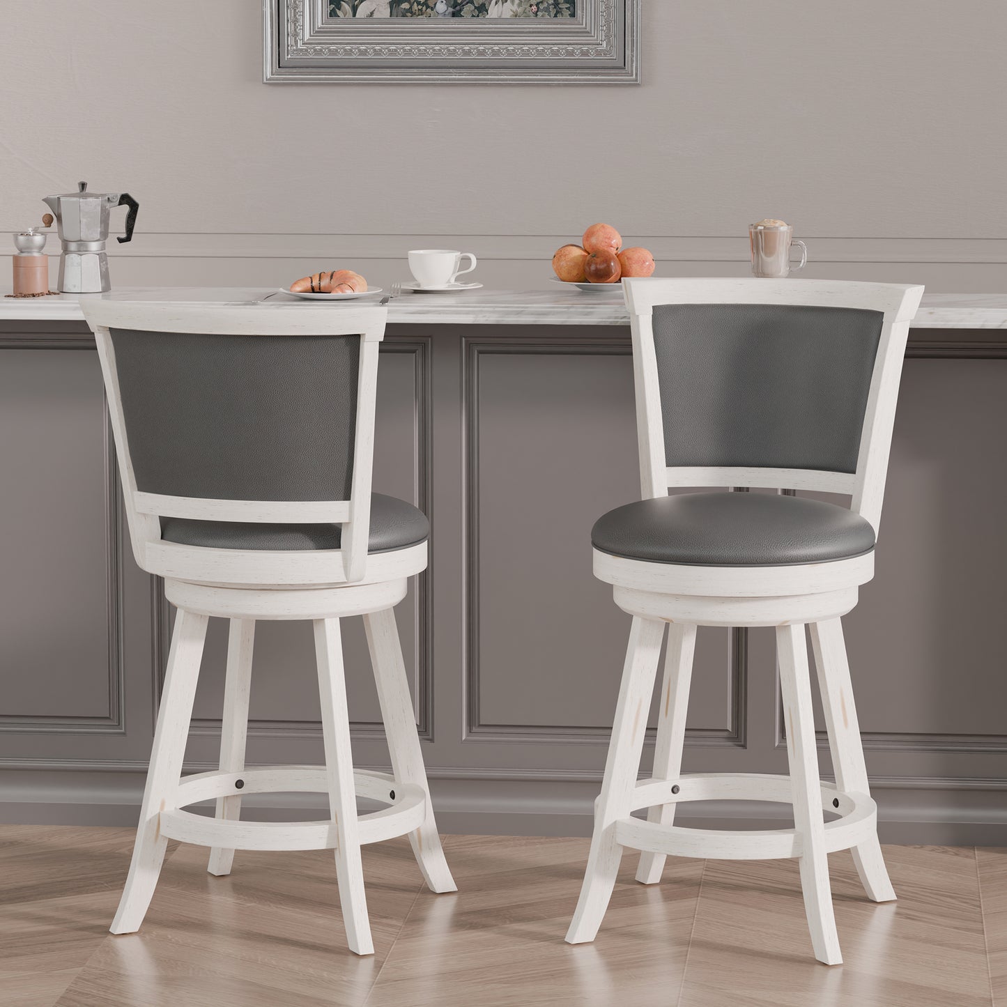 Tolead 29" Counter Height Swivel Wood Barstool in Chestnut Finish and Black Faux Leather