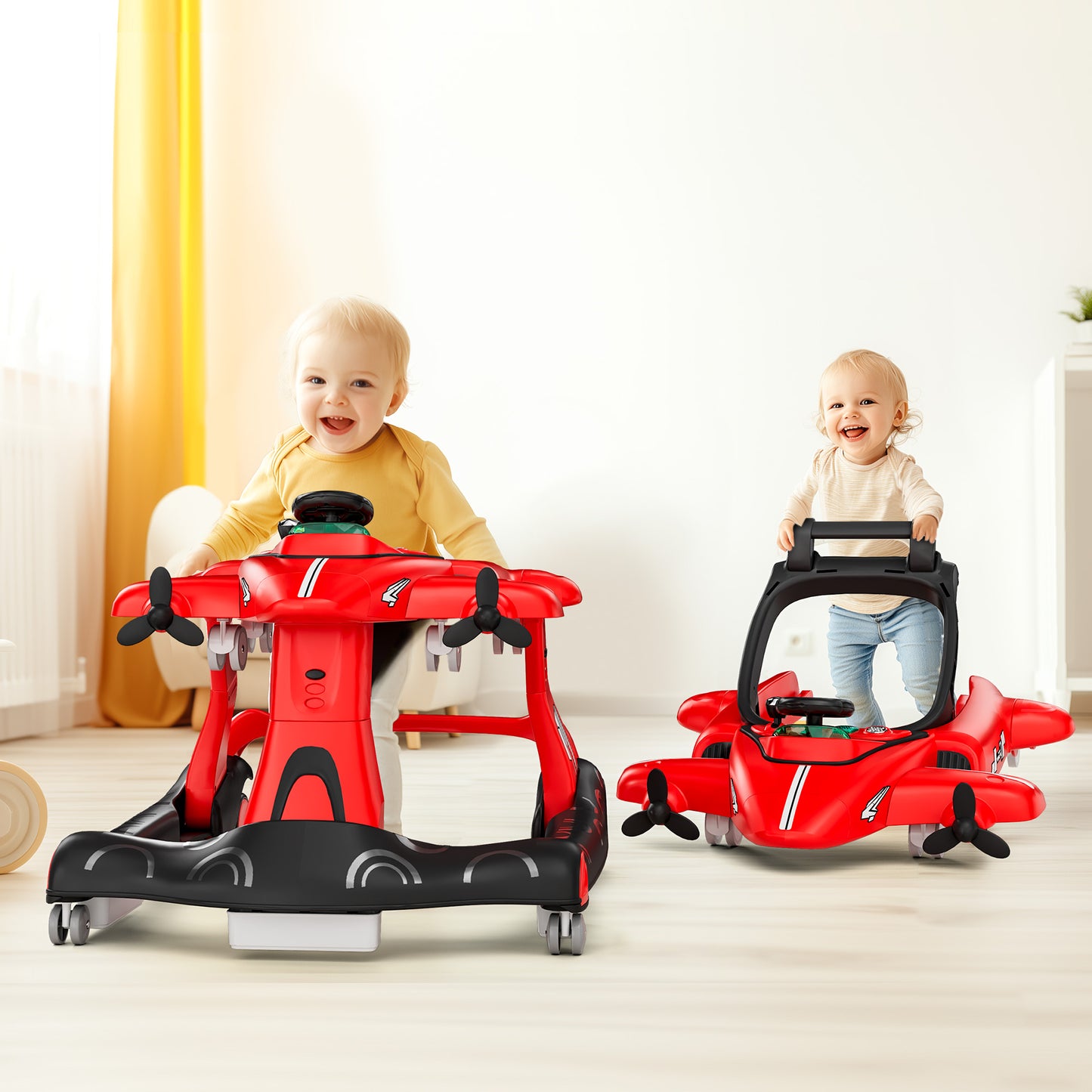 Tolead 4-in-1 Foldable Baby Walker, Activity Push Walker for 6-18 months, 24" x 29" x 22"，Red