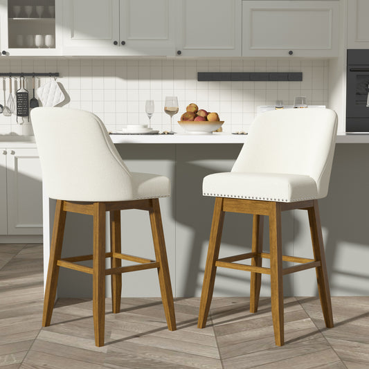 Tolead 26" Upholstered Swivel Counter Bar Stools with Back Wood Legs, Bar Chairs for Home,Bar,Set of 2, Beige