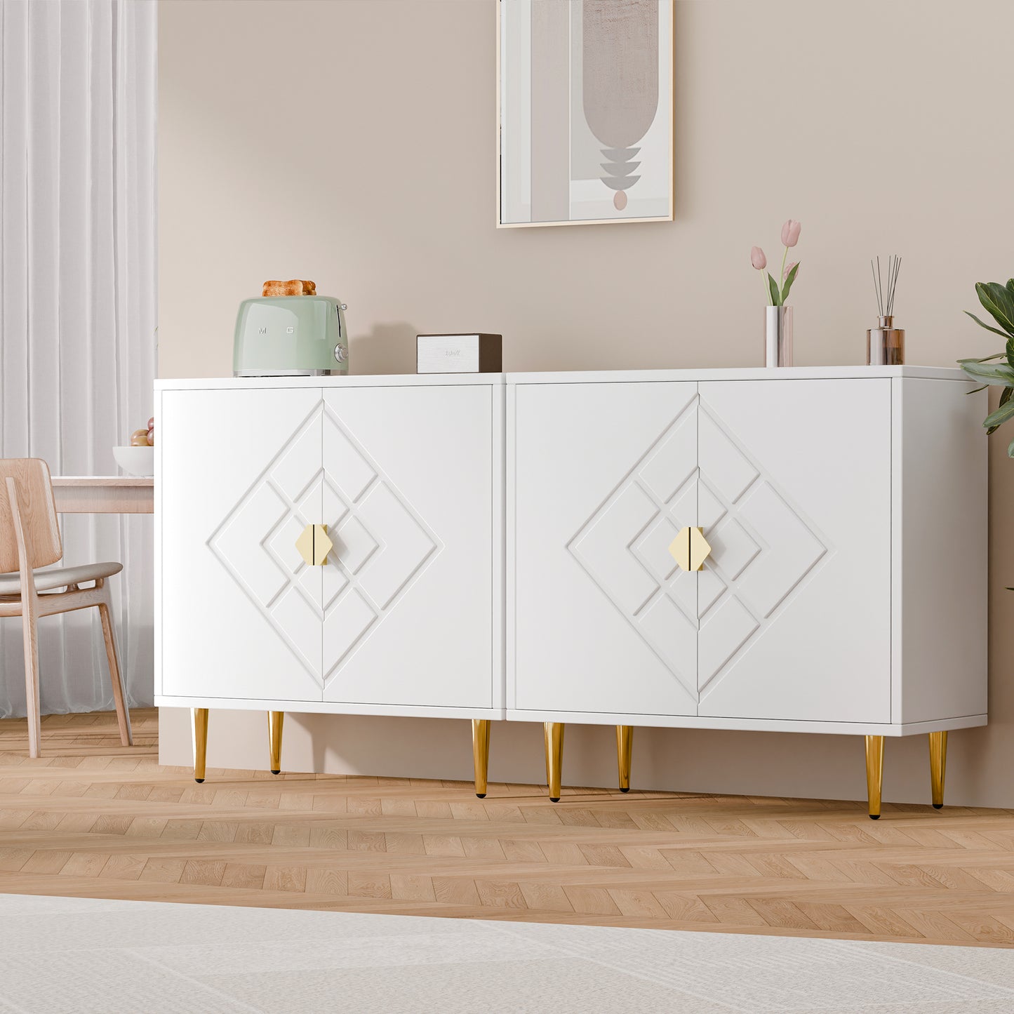 Tolead Modern Accent Diamond Cabinet, Accent Sideboard Storage Cabinet for Bedroom, Living Room, Kitchen, Hallway