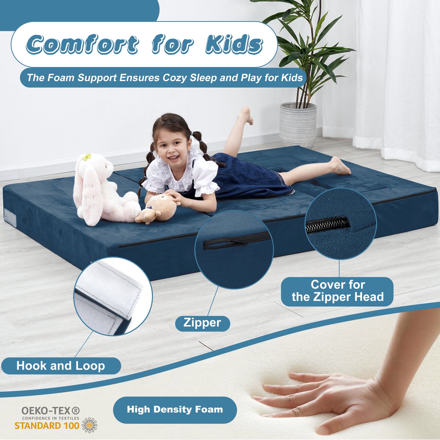 Tolead 10 Pcs Kids & Toddler Foam Play Couch with Ottomans, Blue