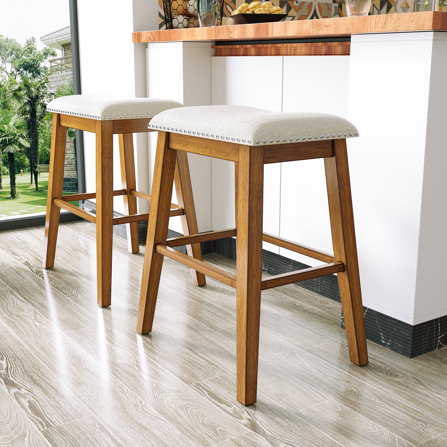 Tolead 24" Backless Bar Stools with Saddle Cushion Seat - Set of 2, Gray