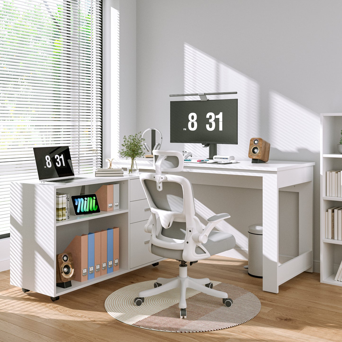 Tolead L-Shaped Desk with Drawers and 2 Shelf, 55 Inch