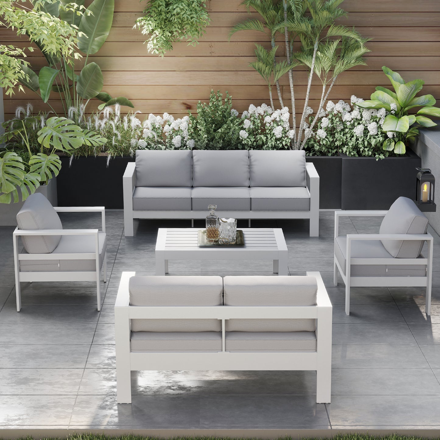 Tolead 5 Piece Outdoor Aluminum Patio Furniture Set with Cushions, Balcony, Garden