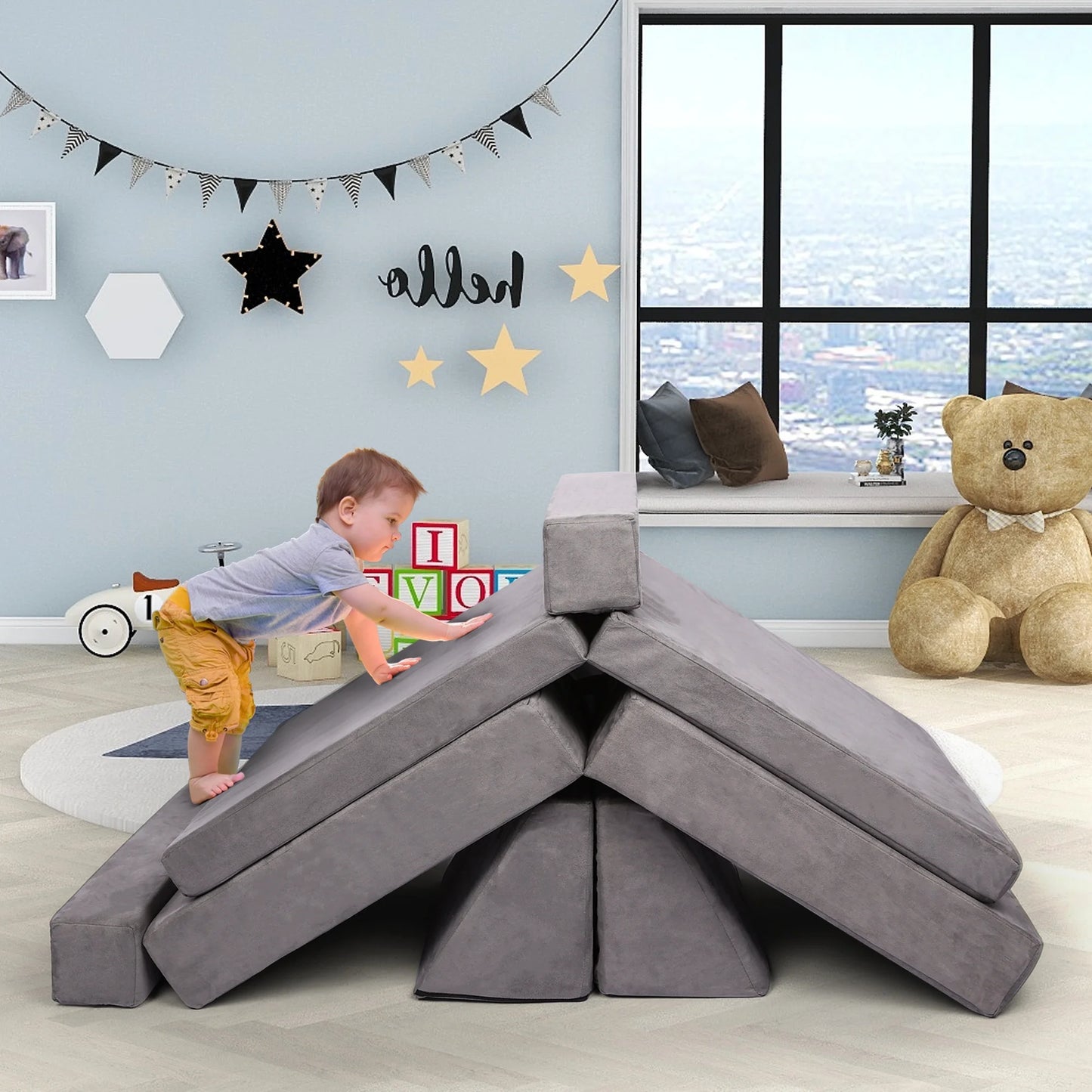 Tolead 6-Piece Modular Imaginative Furniture Play Set, Couch, Sectional Sofa, Gray