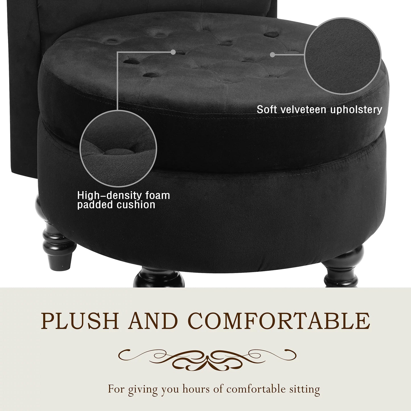 Tolead Royal Velvet High Back Armless Chair w/Storage, Living Room, Furniture, Black